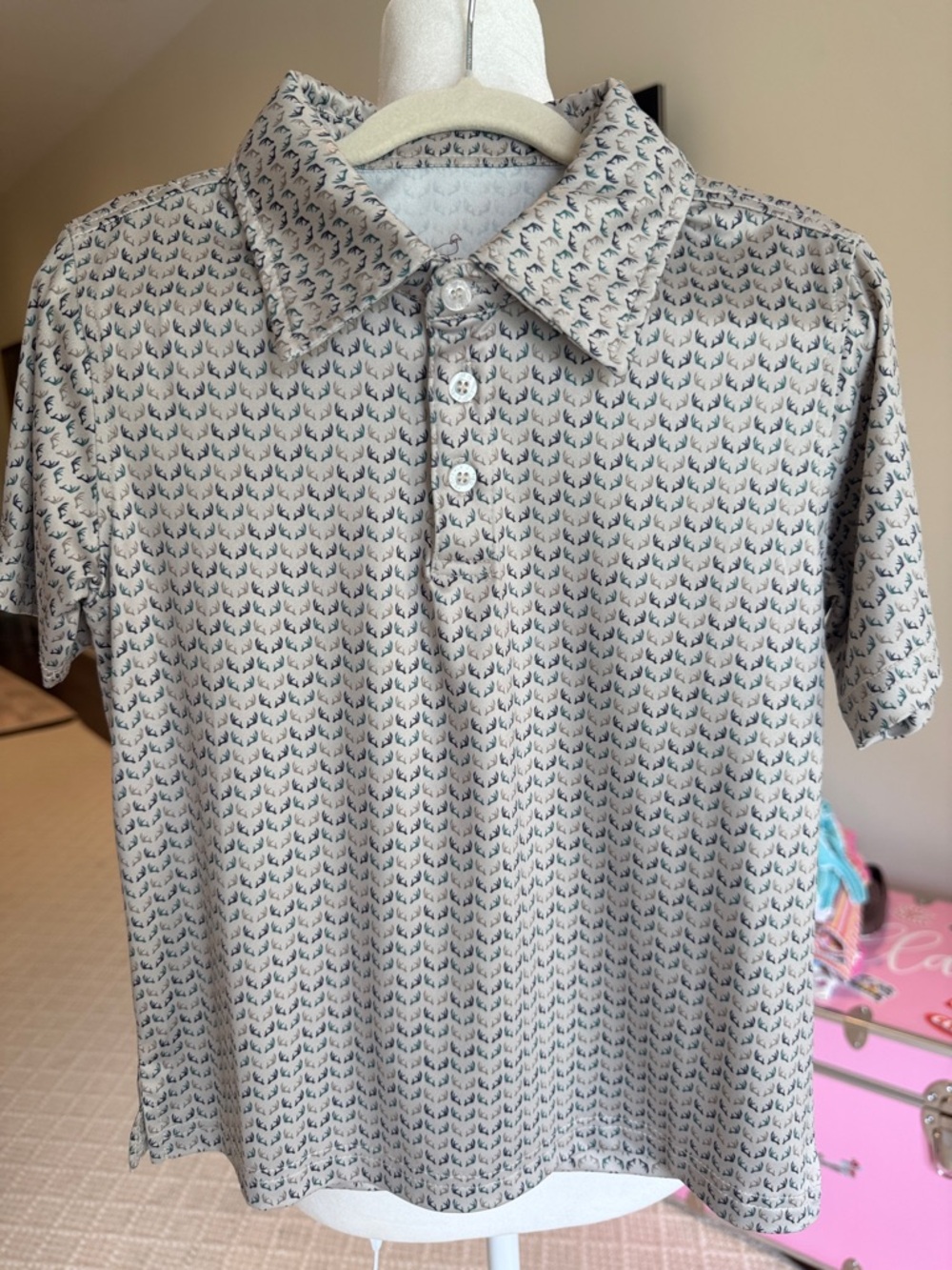 Properly Tied - Boys Inlet Polo Shirt - Tan Deer Antlers - Size: 6Y